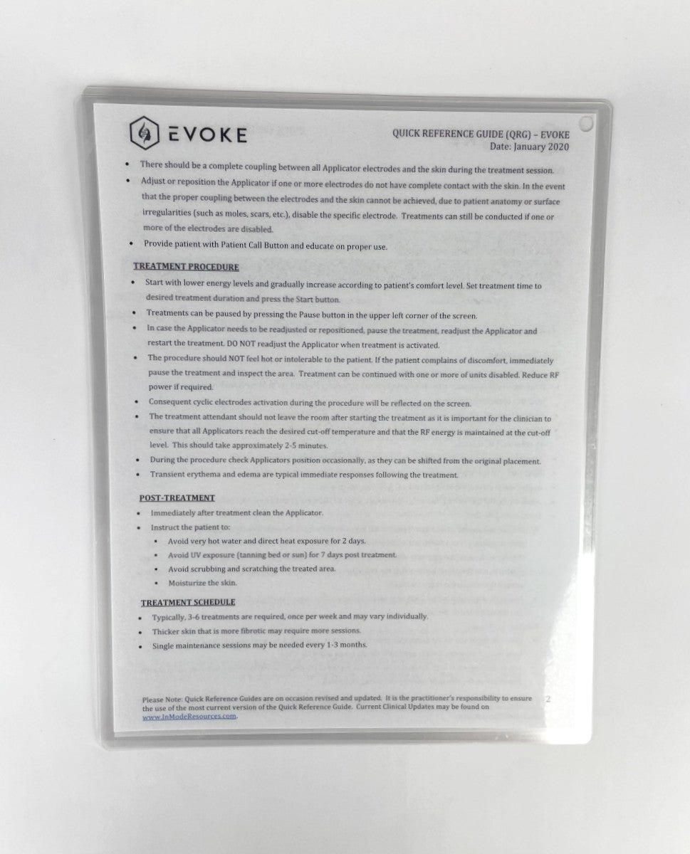 INMODE EVOLVETITE BASIC PARAMETERS CONSIDERATIONS GUIDE QRG AND USB