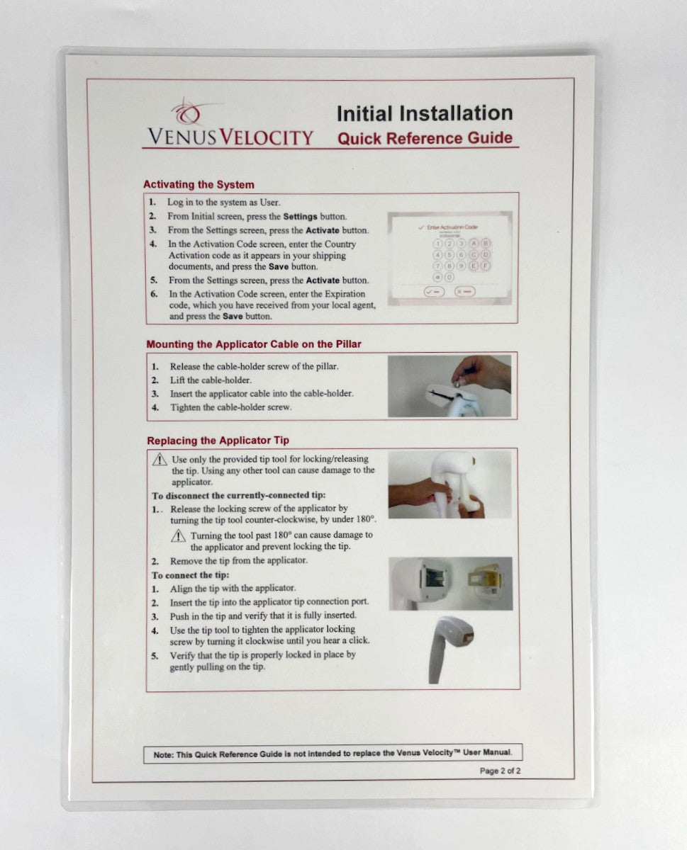 VENUS VELOCITY GUIDE INITIAL INSTALLATION
