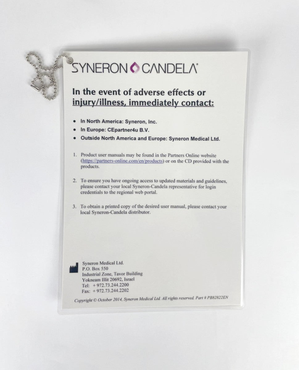 SYNERON CANDELA Adverse effects or injury/illness, immediately contact PB82822EN EXP 2014