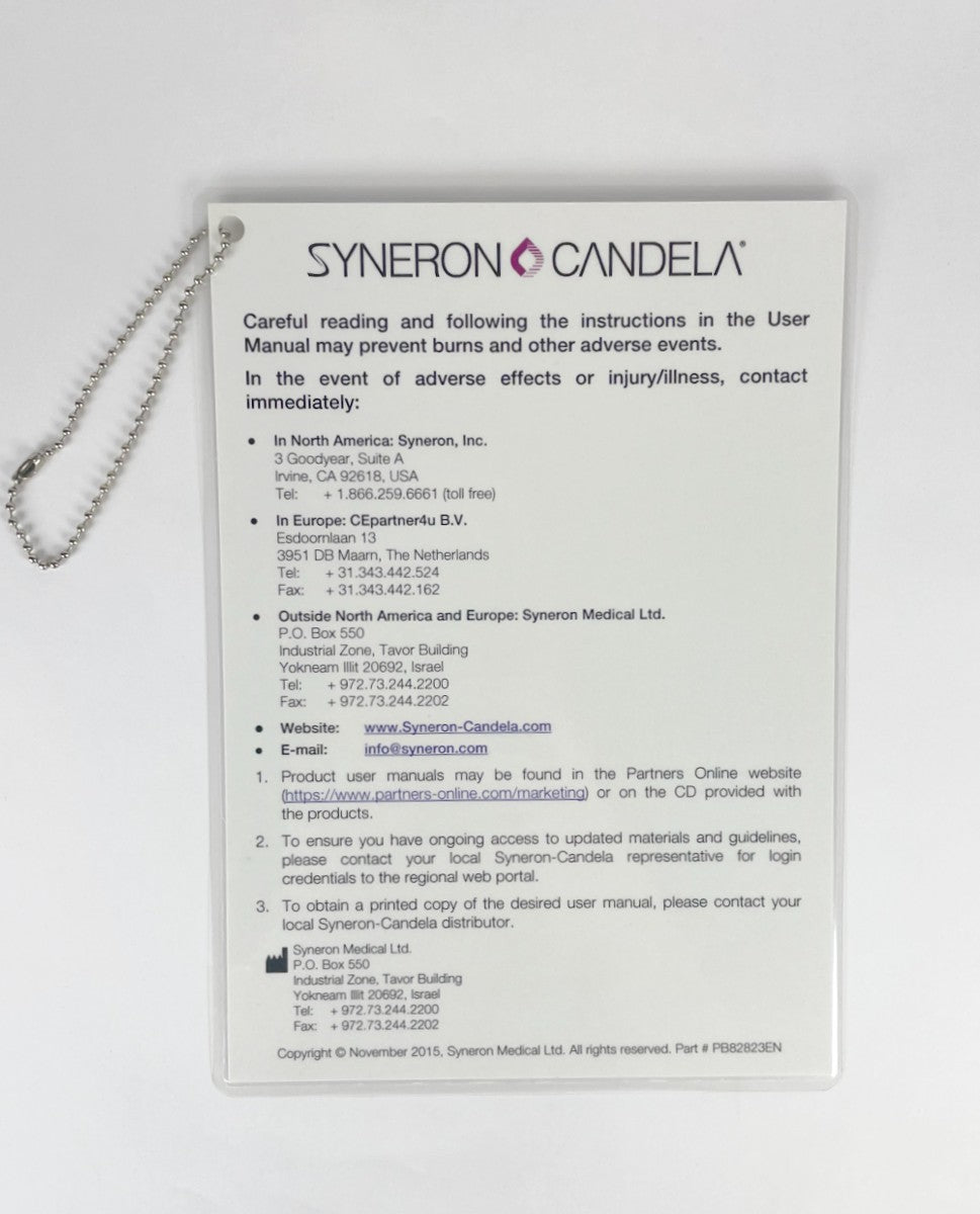SYNERON CANDELA Adverse effects or injury/illness, immediately contact PB82823EN EXP 2015