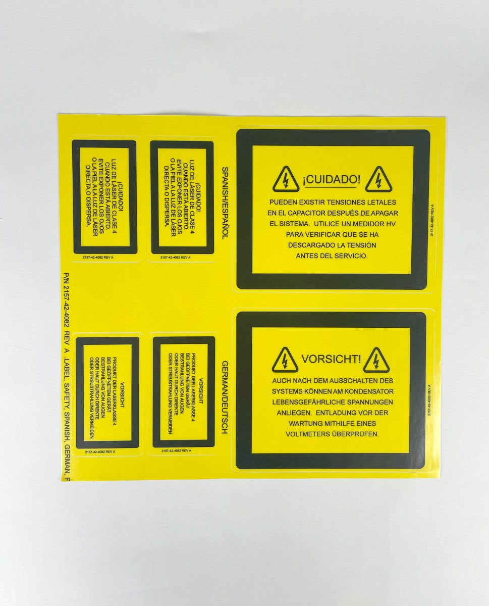 Warning Labels Spanish,German,French 2157-42-4082 REV A
