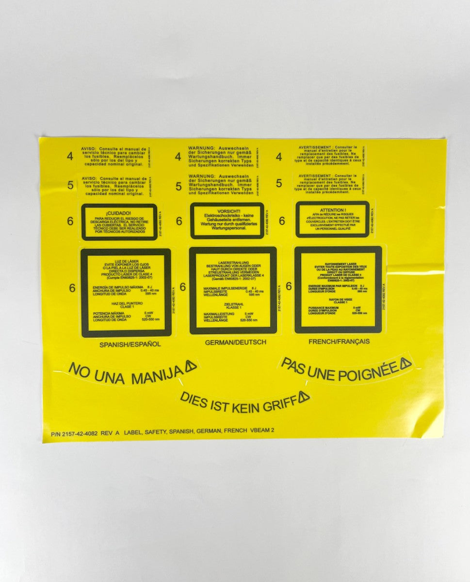 Warning Labels Spanish,German,French 2157-42-4082 REV A
