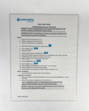 Zeltiq 2014 Coolsculpting Vacuum Treatment Quick Start Guide BRZ-001-QSG-ENG-C