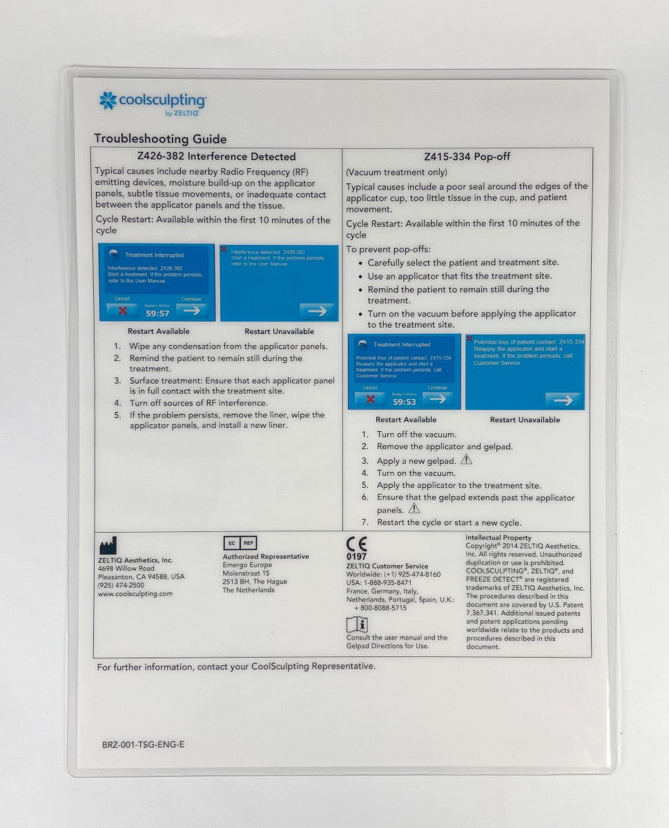 Zeltiq 2014 CoolSculpting Trouble Shooting Guide BRZ-001-TSG-ENG-E