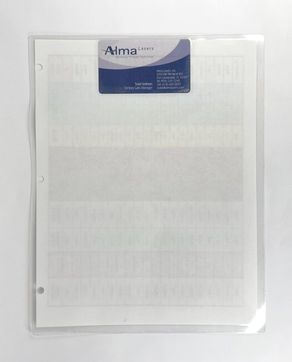 Alma Lasers, Skin Type 420,450,570,650, ST Face/Body, LP Yag, Pixel, Erbium, Comparative Chart (1 sheet)