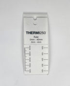 THERMI250, Example Treatment Zone & Maximum Depth, Depth Decreases with Increased Surface Area. 30 mm, 70mm Circumference, and ruler 40mm