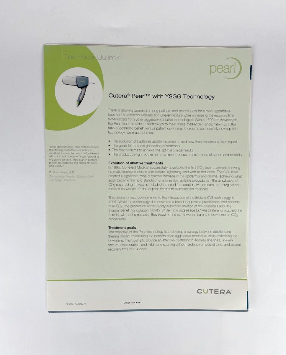 CUTERA, PEARL WITH YSGG TECHNOLOGY, TECHNICAL BULLETIN, D0539 Rev. B 0307, 2007