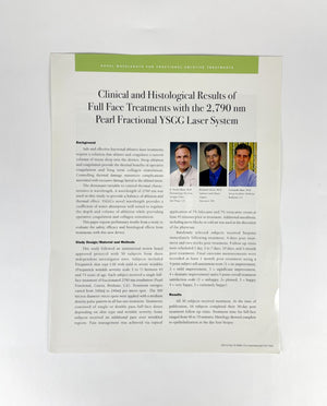 CUTERA, Clinical and Histological Results of Full Face Treatments with the 2,790nm Pearl Fractional YSGG Laser System. Article D0722 Rev B 0908, For International Use Only, 2008