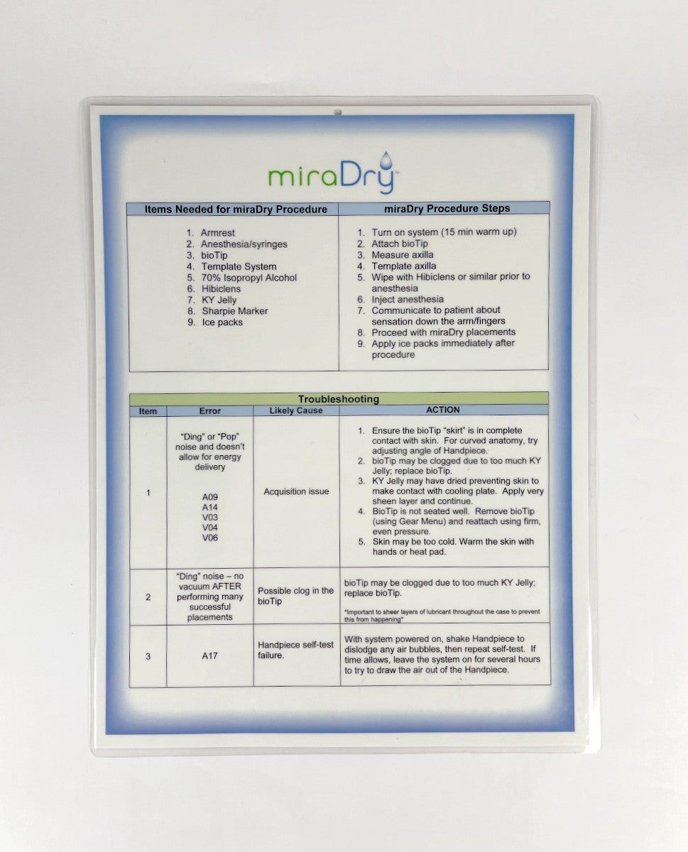 Miramar Labs miraDry Quick Guide Sheet Laminated Reference