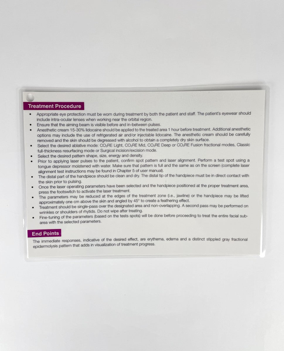 SYNERON CANDELA CO2RE & CO2RE Surgical Quick Reference Guide Treatment Parameters