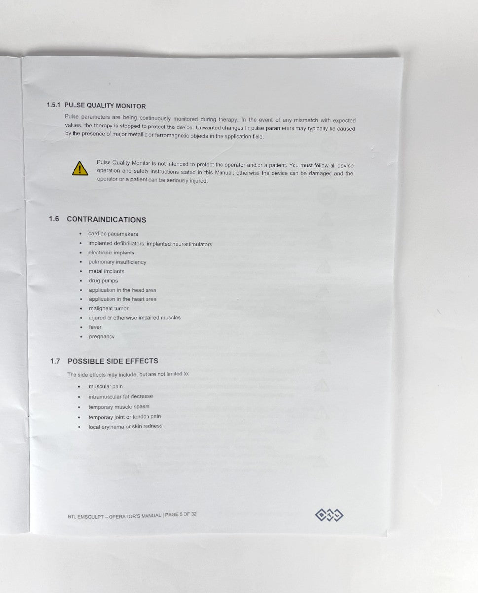 BTL Aesthetics EMSCULPT Operator Manual User Guide Operation