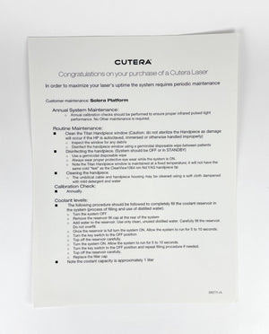 CUTERA Cutera Laser Maintenance Guide