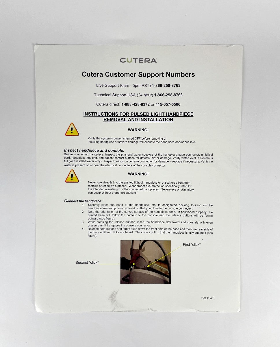 Cutera Xeo Care Instructions for Handpiece Removal and Installation D0193 rC