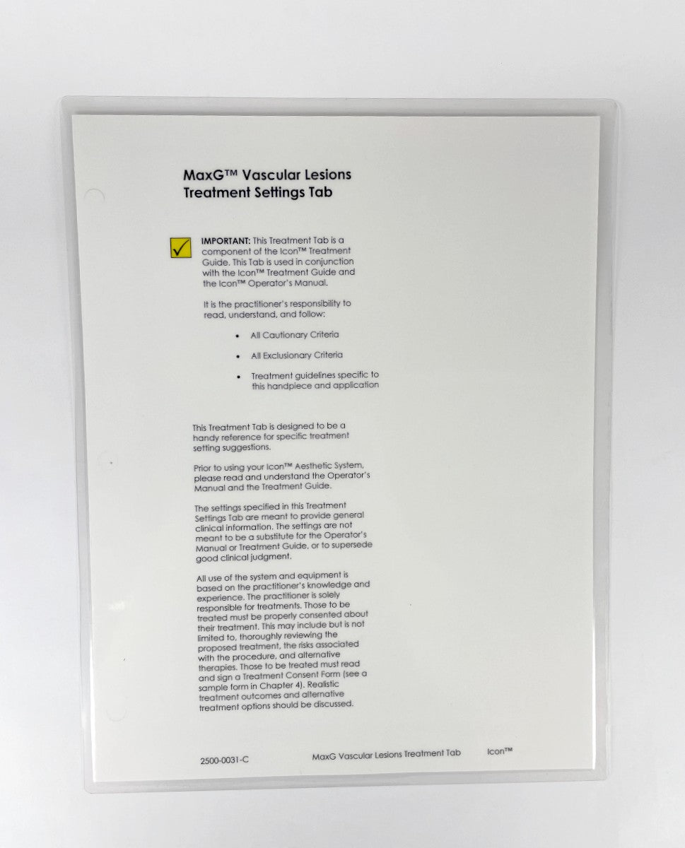 MaxG Vascular Lesions Treatment Settings Tab