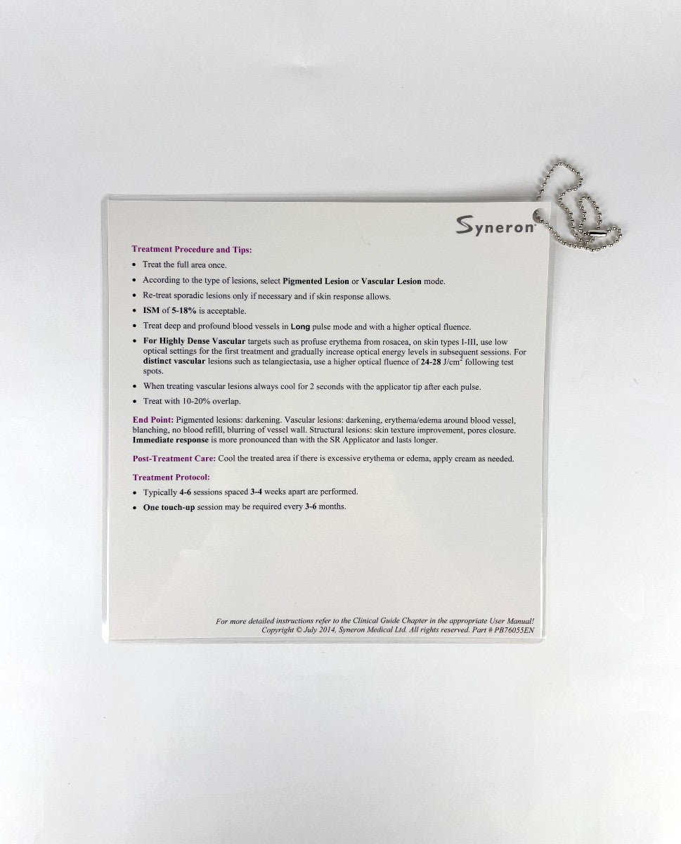 Syneron, SRA Treatment Quick-Reference Guide, Systems elos Plus, PB76055EN, 2014