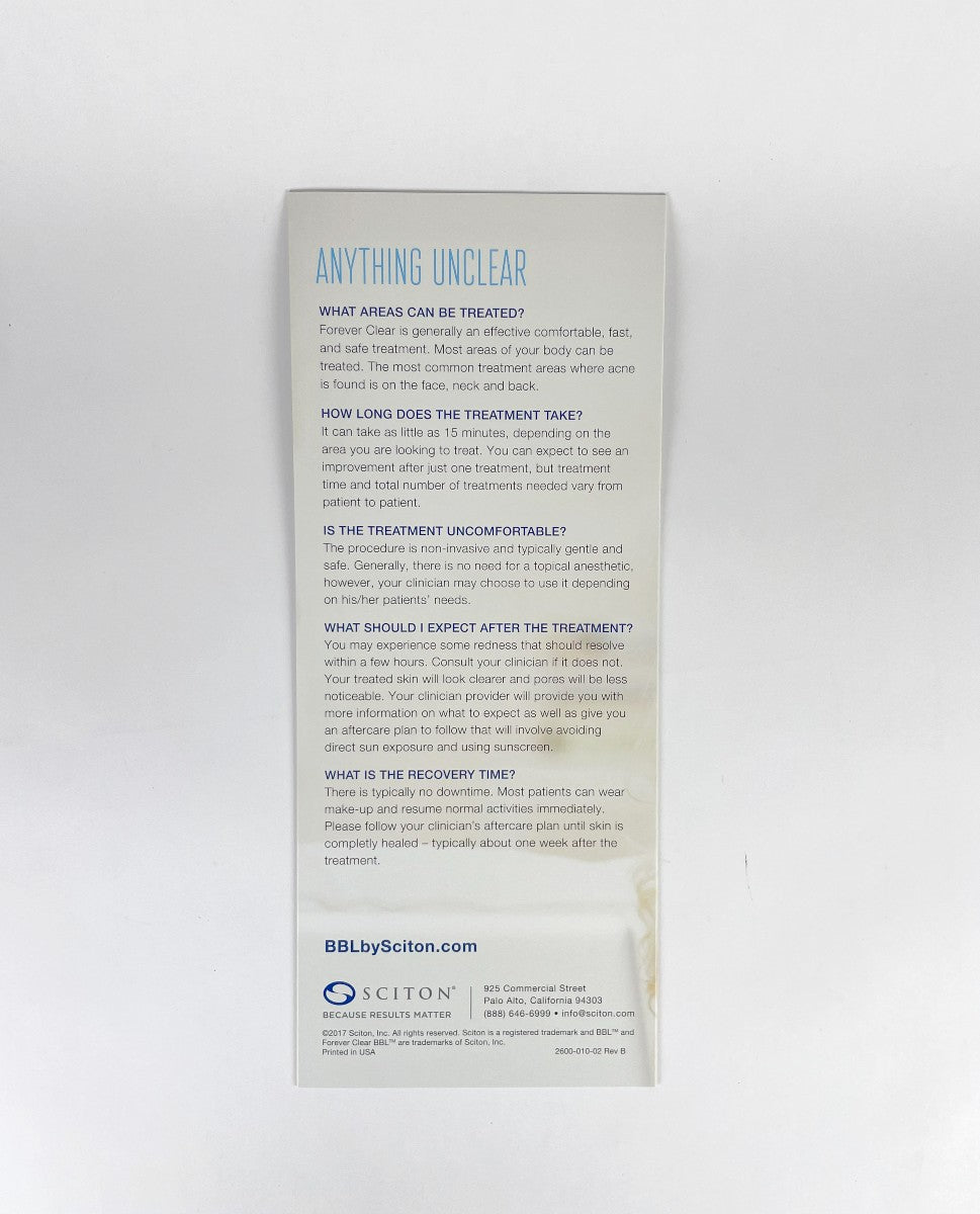 Scition BBL Forever Clear Brochure Your Skin In The Clear Pack 20 pieces