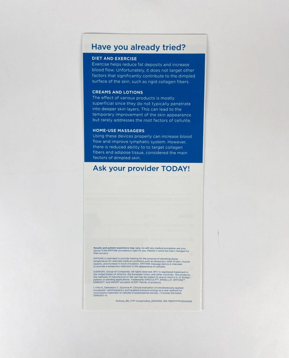 BTL Emtone Brochure Toned Not Tex Tured Non-Invasive No Downtime Pack 25 pieces