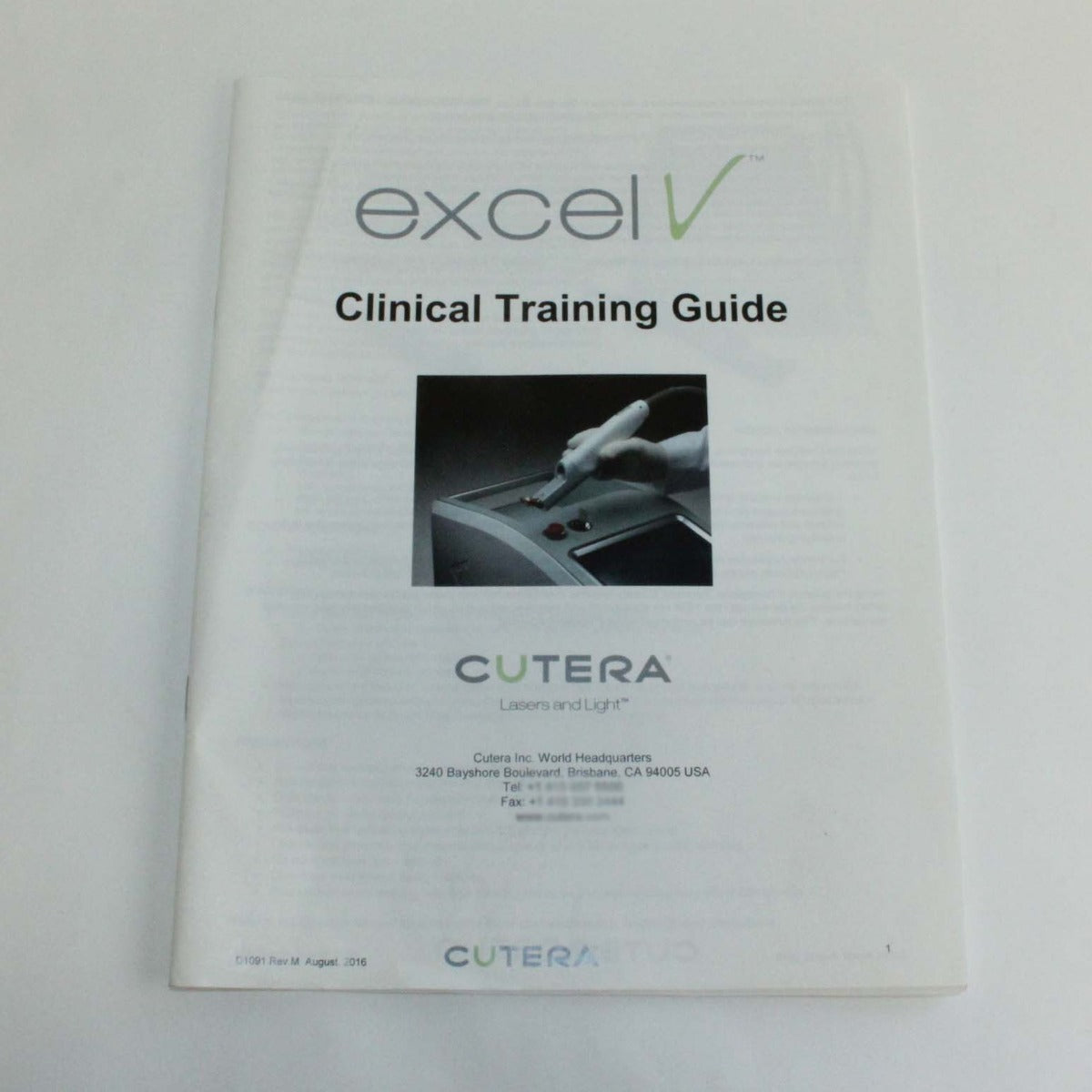 Cutera Excel V Vascular Laser Clinical Training Guide Manual – |2016|REV M|D1091
