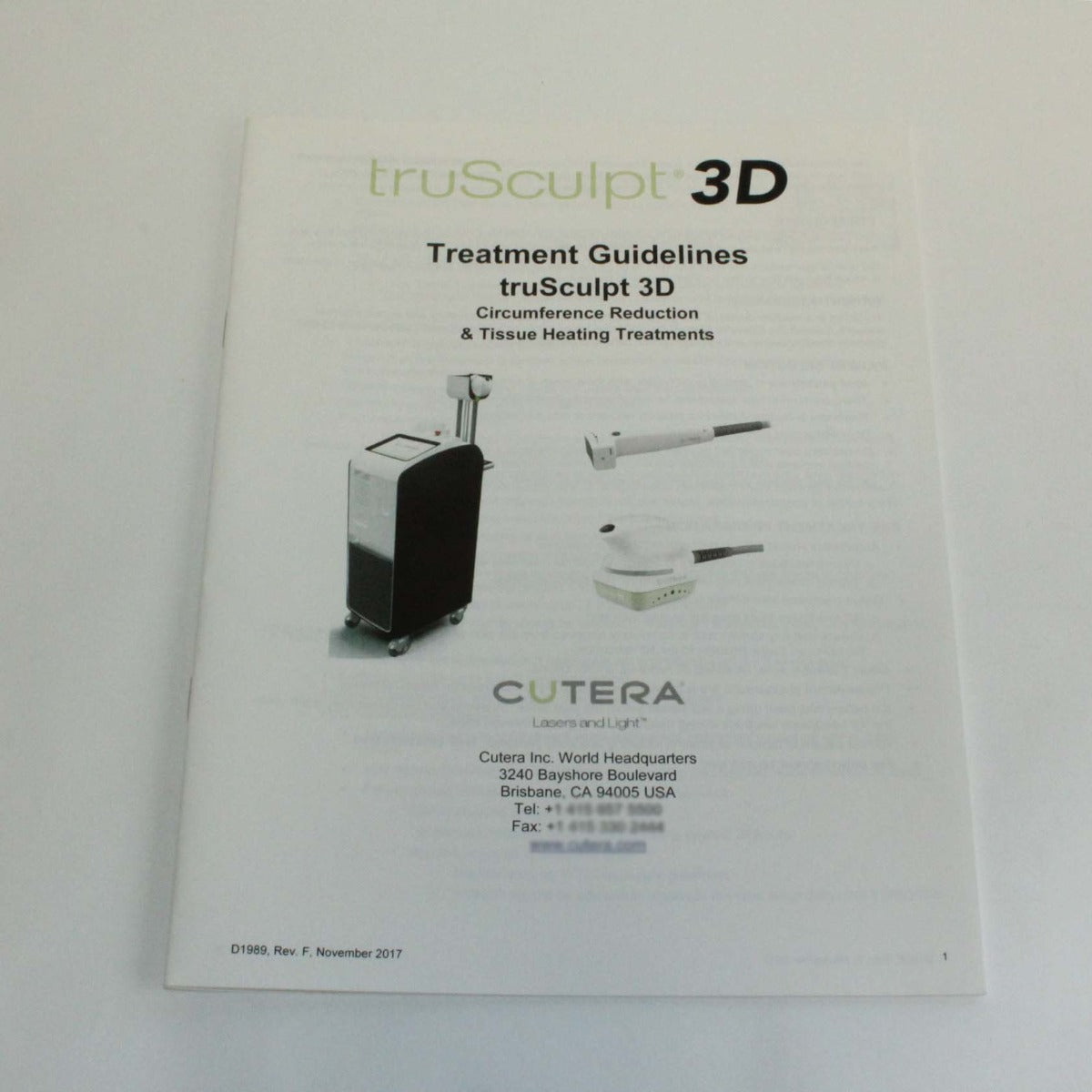 Cutera TruSculpt 3D Body Contour Treatment Guidelines Manual – |2017|REV F|D1989