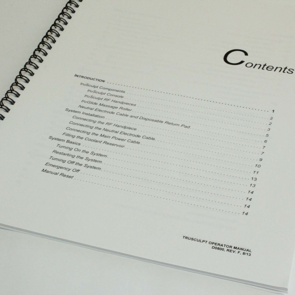 Cutera TruSculpt 1 RF Body Fat Contouring Operator's Manual – |2013|REV F|D0800