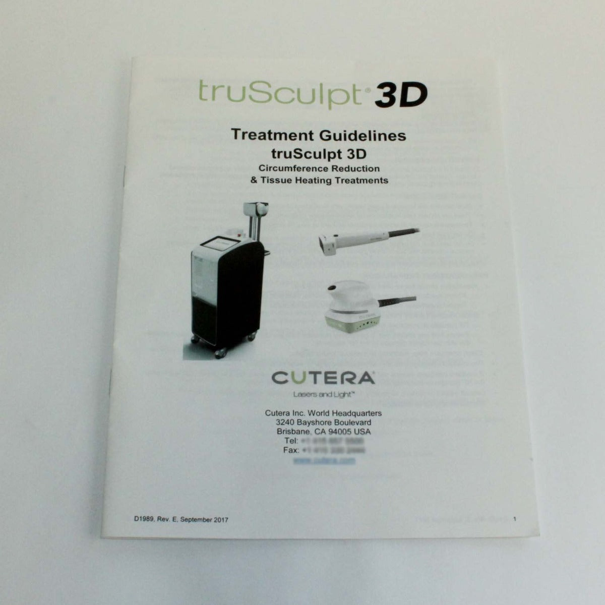 Cutera TruSculpt 3D Body Contour Treatment Guidelines Manual – |2017|REV E|D1989