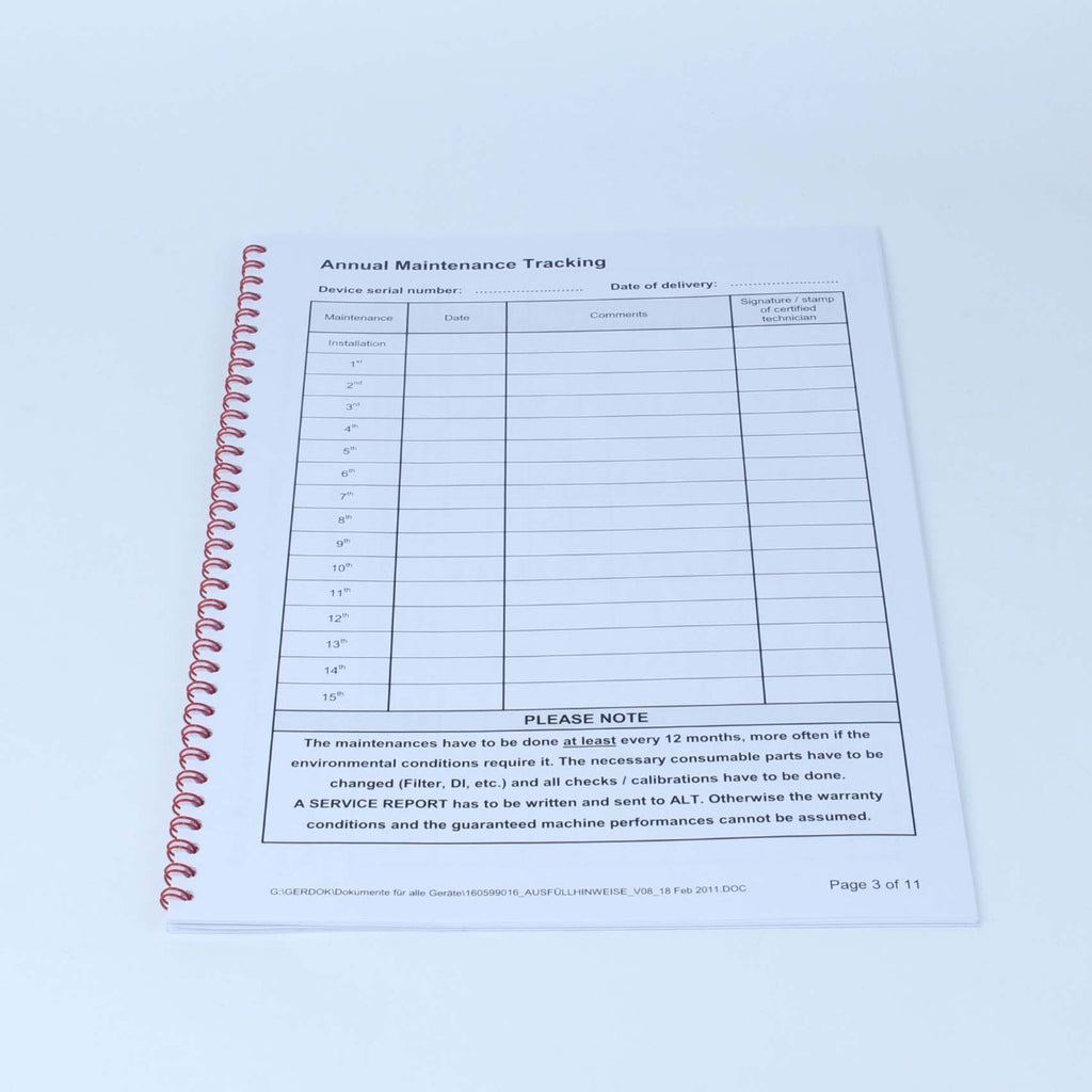 Asclepion TattooStar AcouWave Laser Maintenance Report History Tracking Journal
