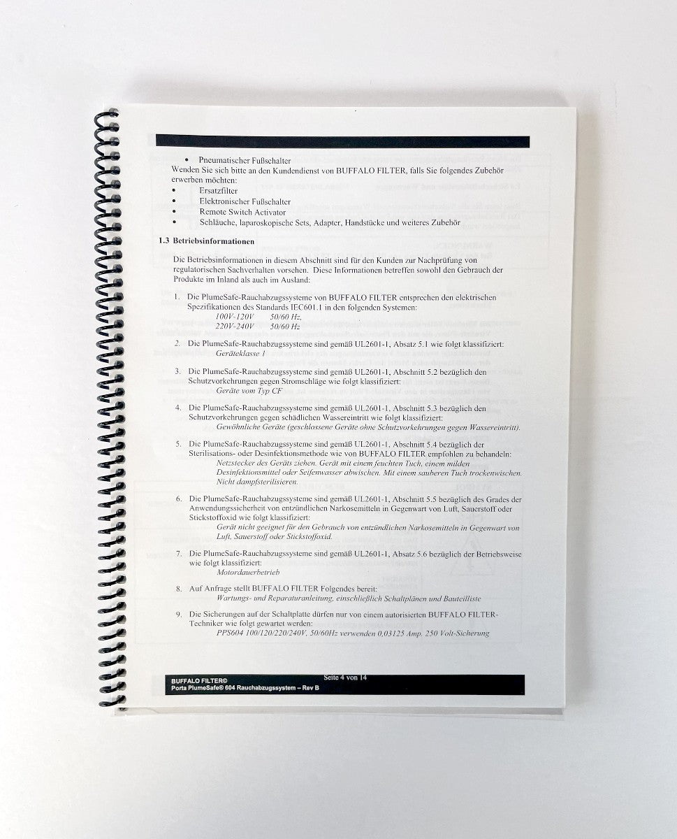 Buffalo Filter Manual Porta PlumeSafe 604 Smoke Evacuation System