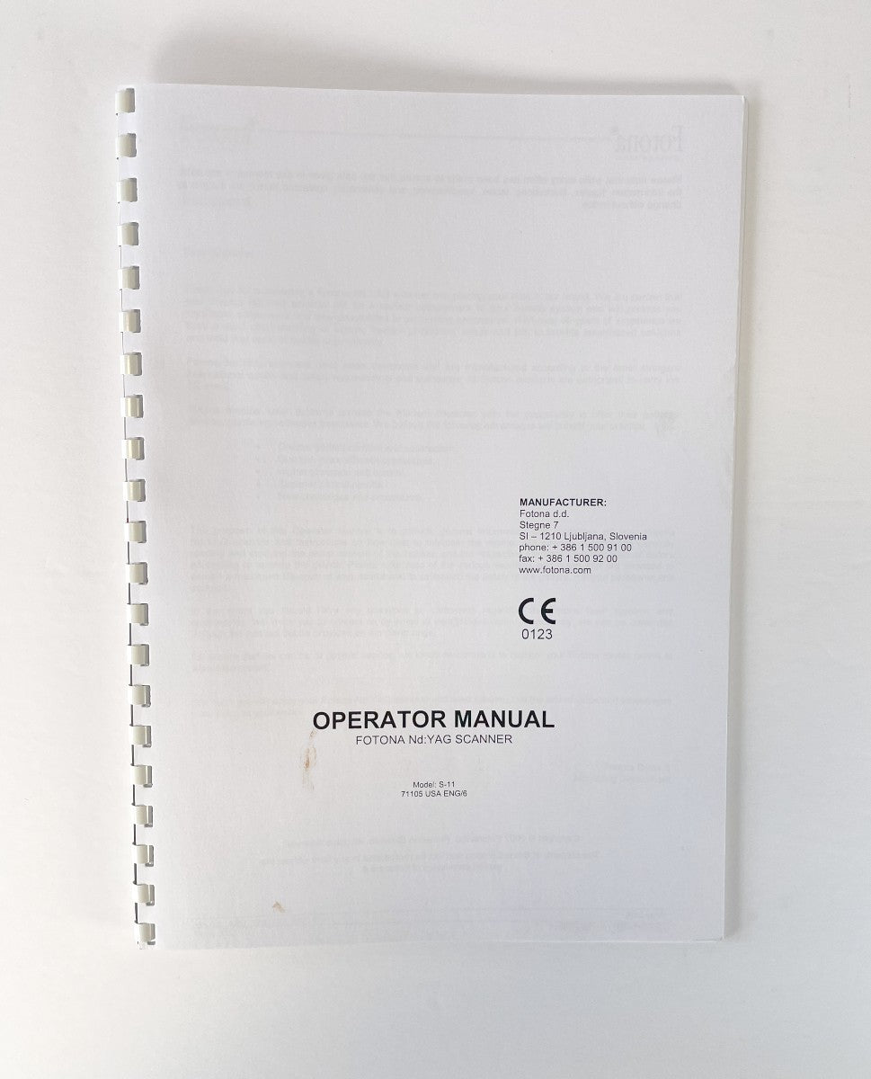 Fotona OPERATOR MANUAL FOTONA Nd: YAG SCANNER S-11 71105