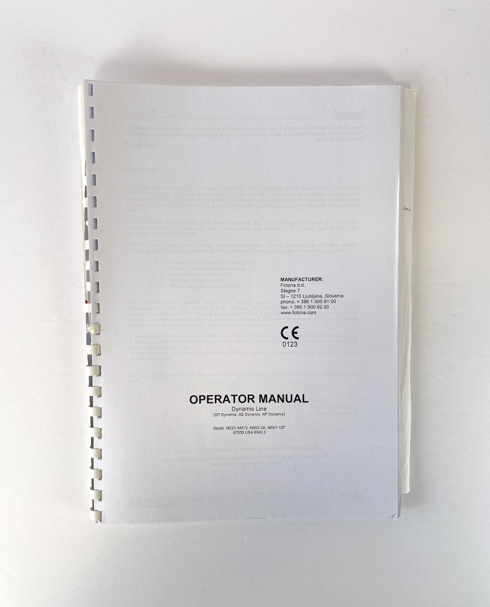 Fotona, Operator Manual, Dynamis Line (SP Dynamics, XS Dynamics, XP Dynamics