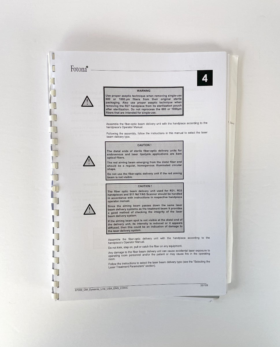 Fotona, Operator Manual, Dynamis Line (SP Dynamics, XS Dynamics, XP Dynamics