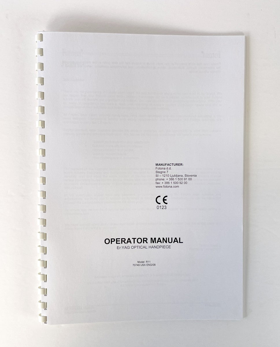 Fotona Choose perfection, Operator Manual, To Er: YAG OPTICAL HANDPIECE