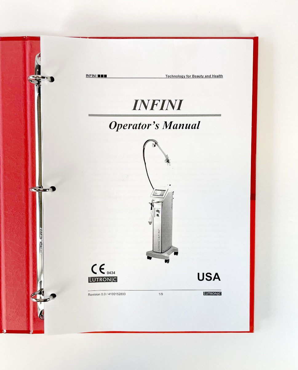 Lutronic, Solution to the success of a Skincare Clinic, INFINI Operator’s Manual, PN Revision 0.0 / 4100152800