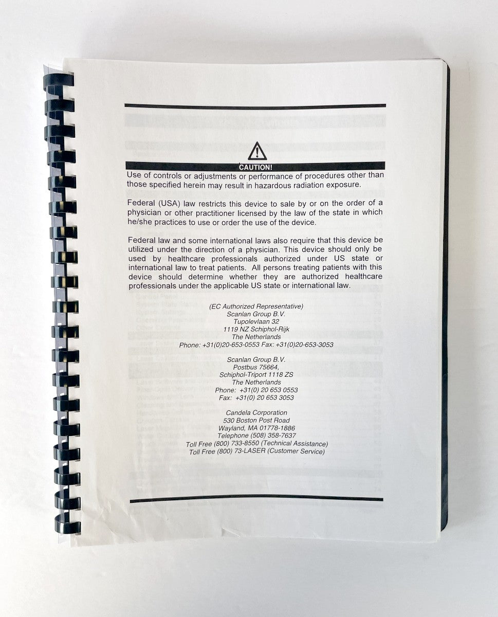 CANDELA Vbeam Perfecta, Platinum, Aesthetica Operator´s Manual 8501-00-1780 December 2005