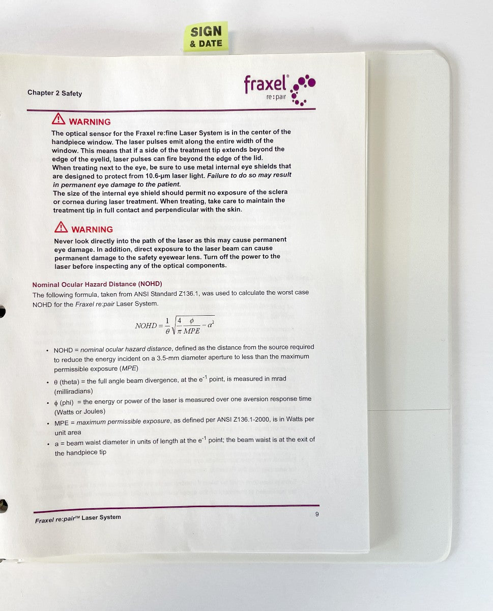 Reliant Technologies, Inc. Fraxel re:pair Laser System Operator Manual Fractional Resurfacing with IOTS Intelligent Optical Tracking System 10-03974 Rev 2