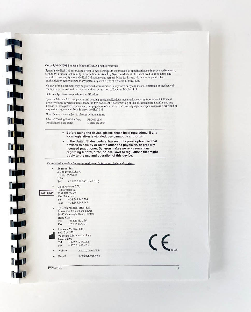 Syneron 2008 eMax Cosmetic Laser User Manual System PB70481EN