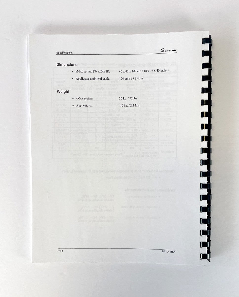 Syneron 2008 eMax Cosmetic Laser User Manual System PB70481EN