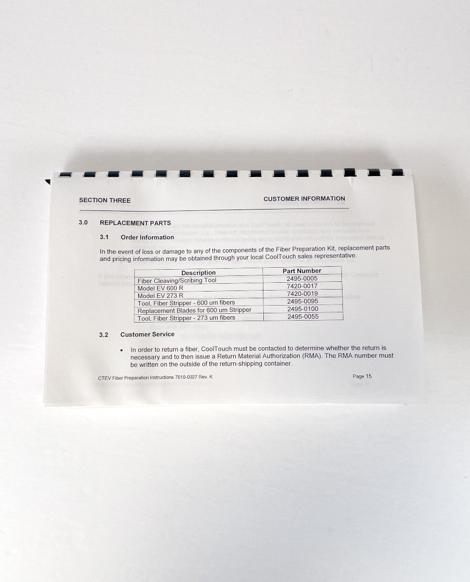 CoolTouch CTEV Fiber Preparation Instructions, PN 7010-0027 Rev. K