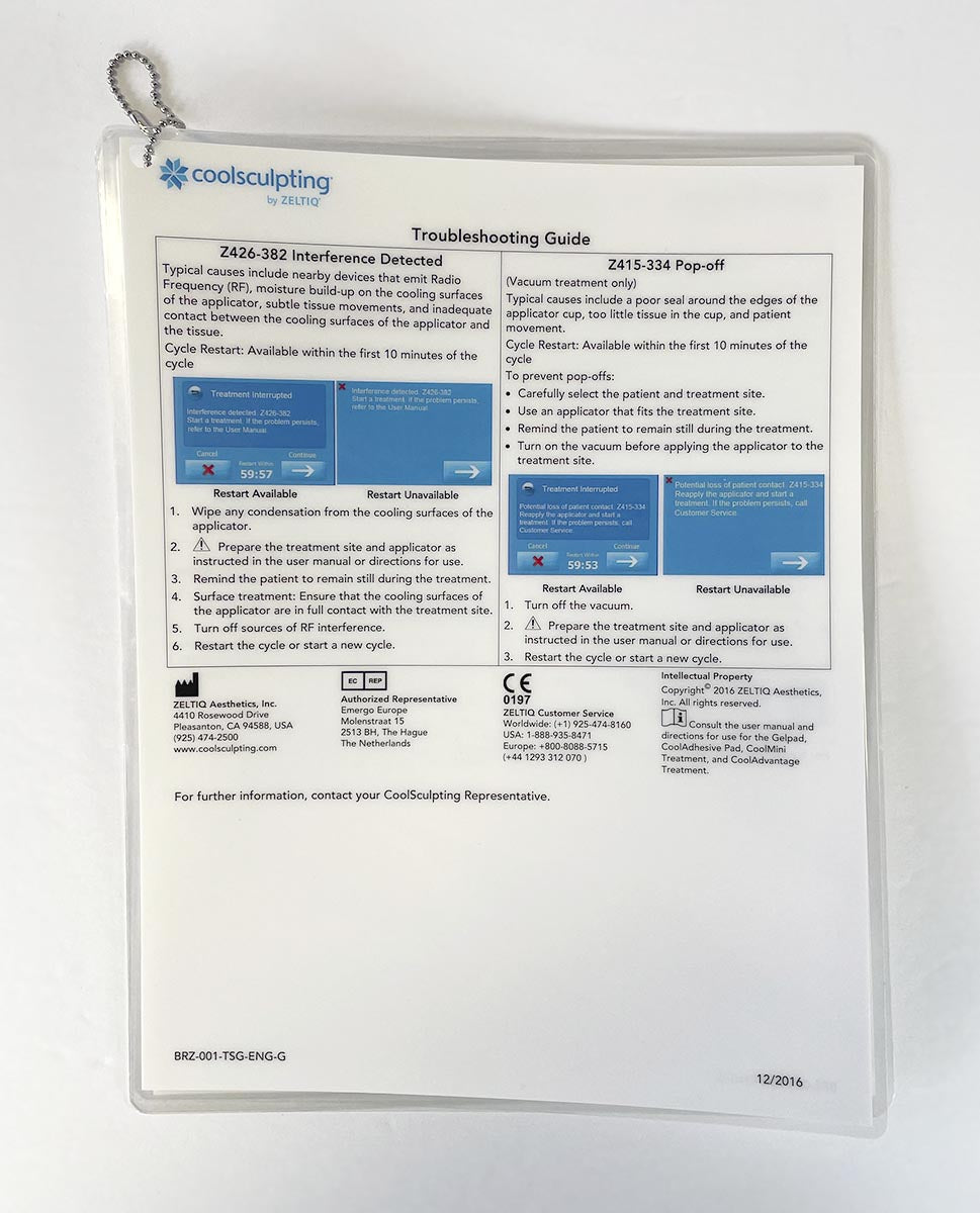 Zeltiq CoolSculpting User Troubleshooting Guide Operator BRZ-001-TSG-ENG-G
