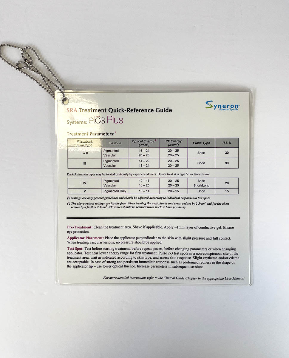 Syneron Elos Plus SRA Treatment Quick-Reference Guide Treatment Parameters