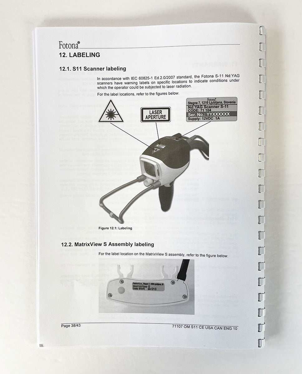 Fotona OPERATOR MANUAL Nd: YAG SCANNER S-11 71105