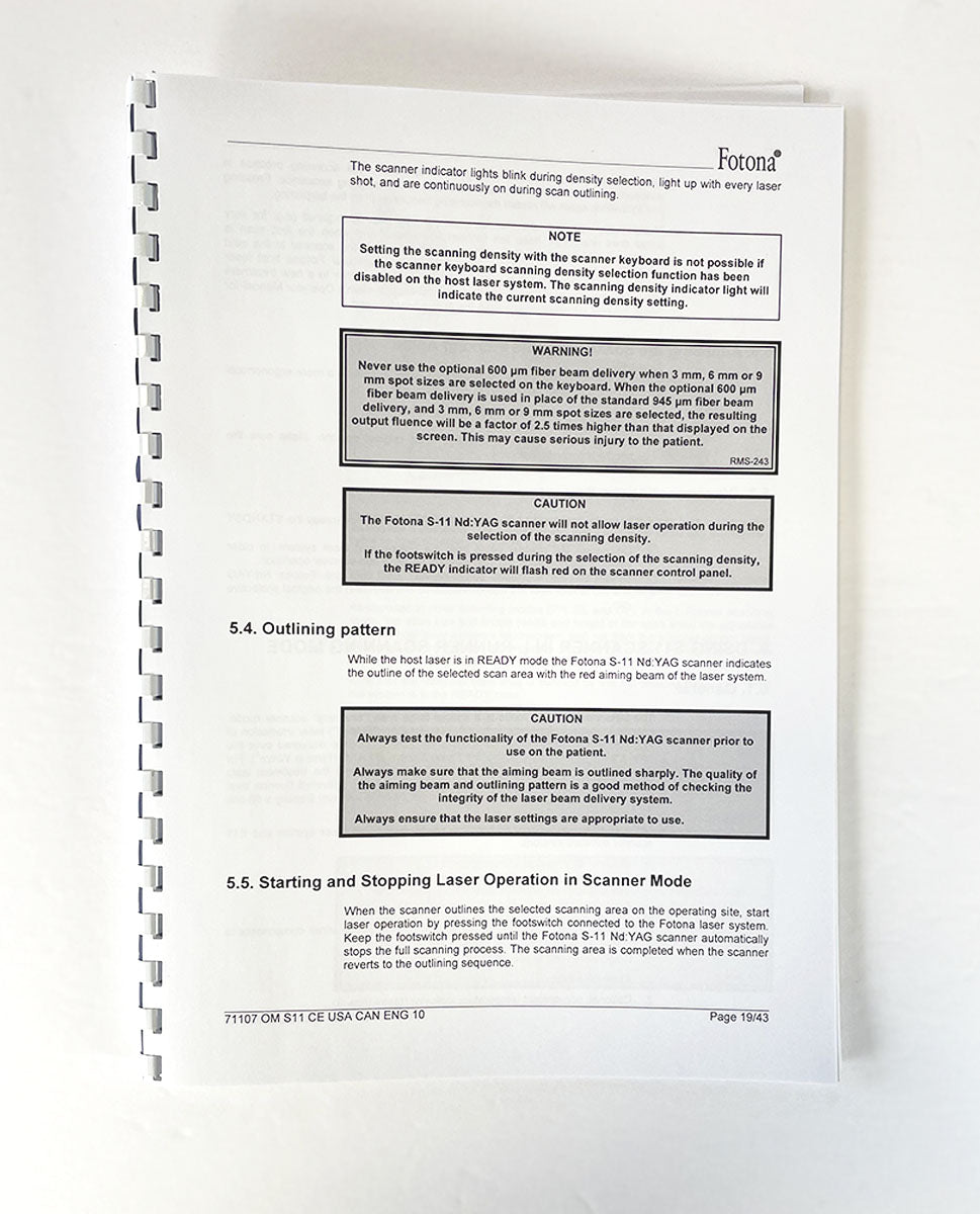 Fotona OPERATOR MANUAL Nd: YAG SCANNER S-11 71105