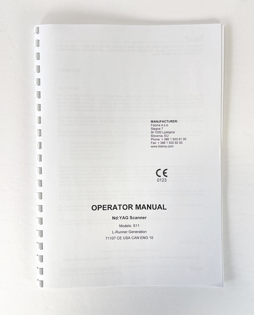 Fotona OPERATOR MANUAL Nd: YAG SCANNER S-11 71105