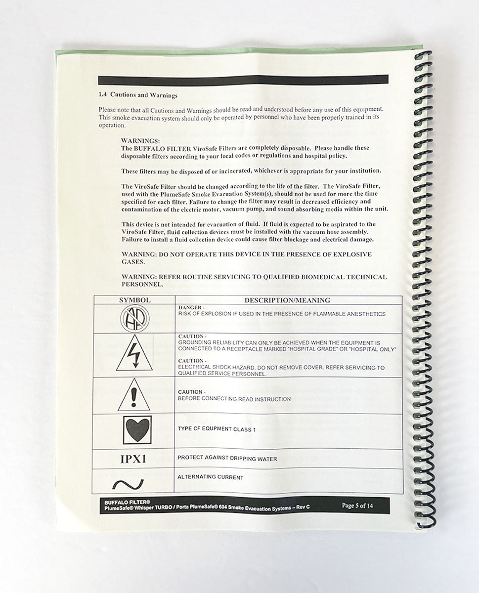 BUFFALO Filter Operator’s Manual PlumeSafe Whisper TURBO Porta 604 Smoke Evac