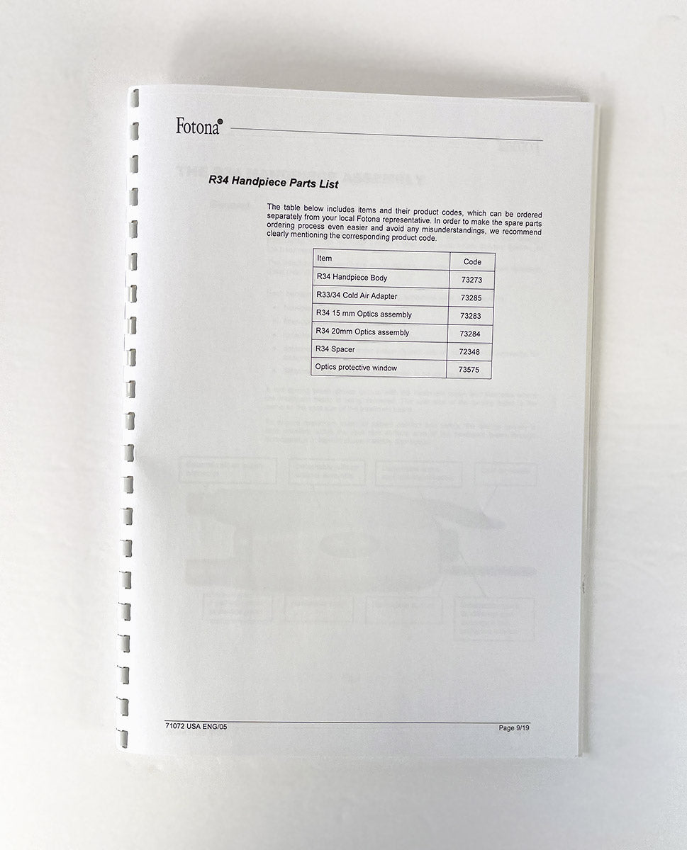 Fotona Chose perfection Nd:YAG Optical Handpiece Operator Manual 71072 USA ENG/05
