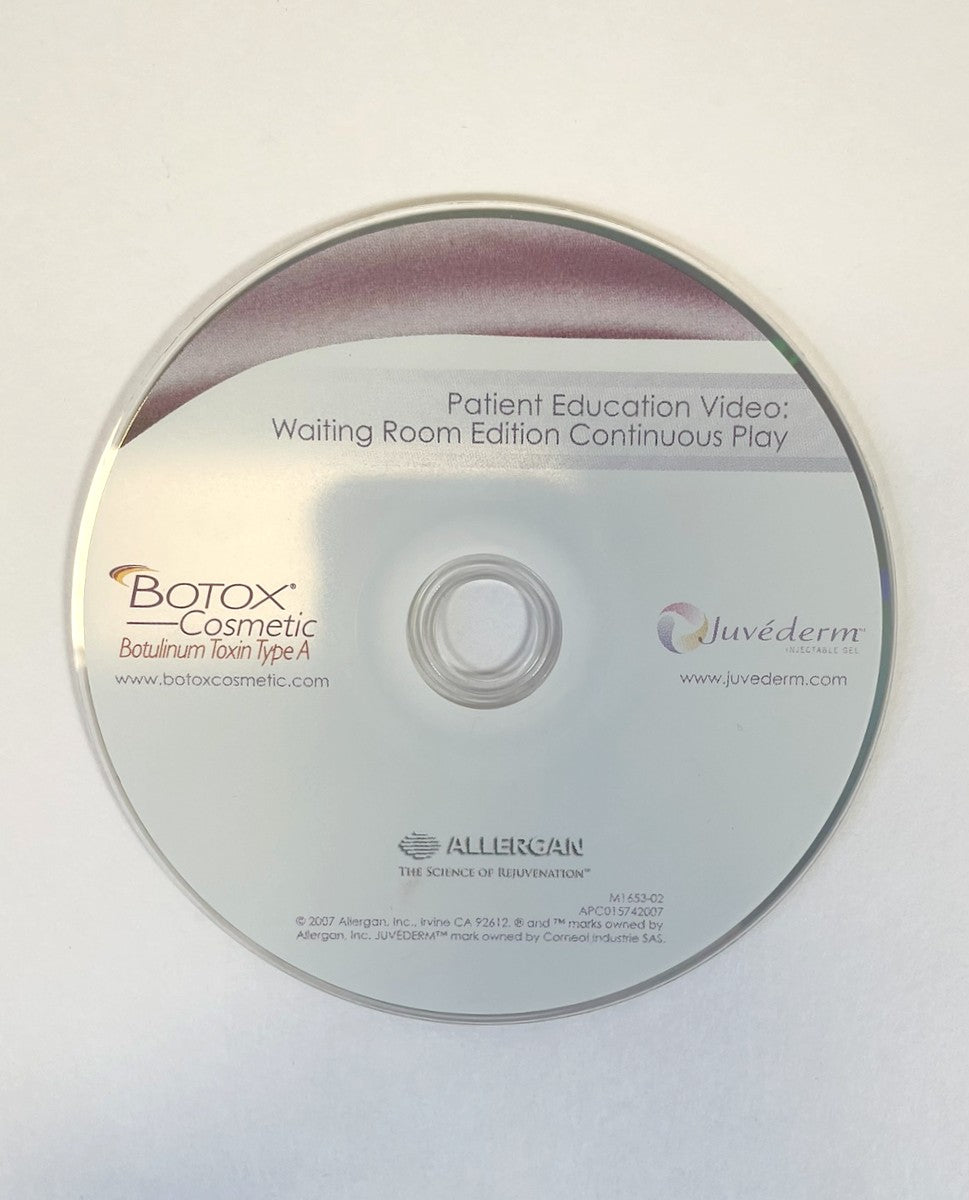 FRAXEL, thermage, Waiting Room Loop DVD, P/N MK5043, 2010, and ALLERGAN, Botox Cosmetic, Patient Education Video: Waiting Room Edition Continuous Play, 2007, P/N APC015742007.