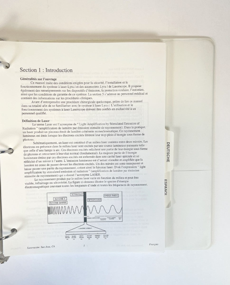 Laserscope Lyra Laser System Operator's Manual World Version 2002