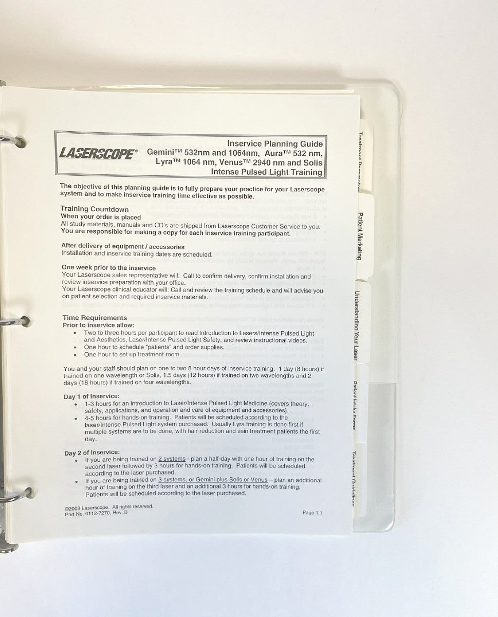 LaserScope Gemini Lyra Aura Venus Solis In-Service Training Guide
