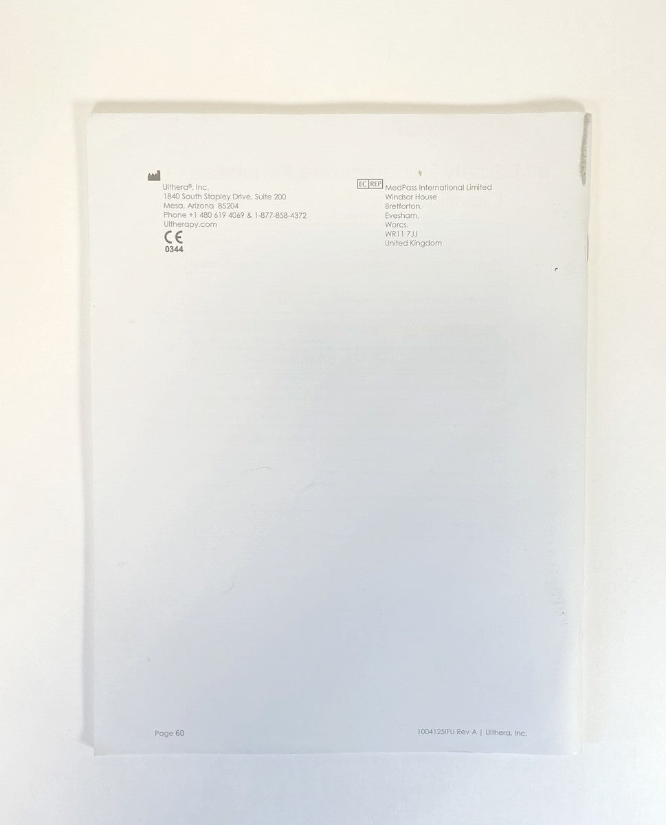 Ulthera System Instructions For Use Featuring DeepSEE Technology For Ultherapy 1004125FU Rev A