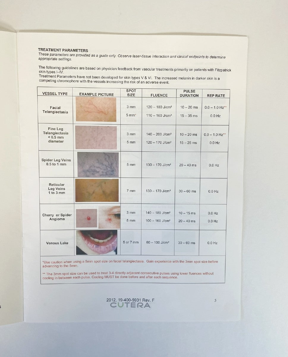 Cutera Excel Laser Vascular Treatment Guidelines 2012 19-400-5931 Rev.F