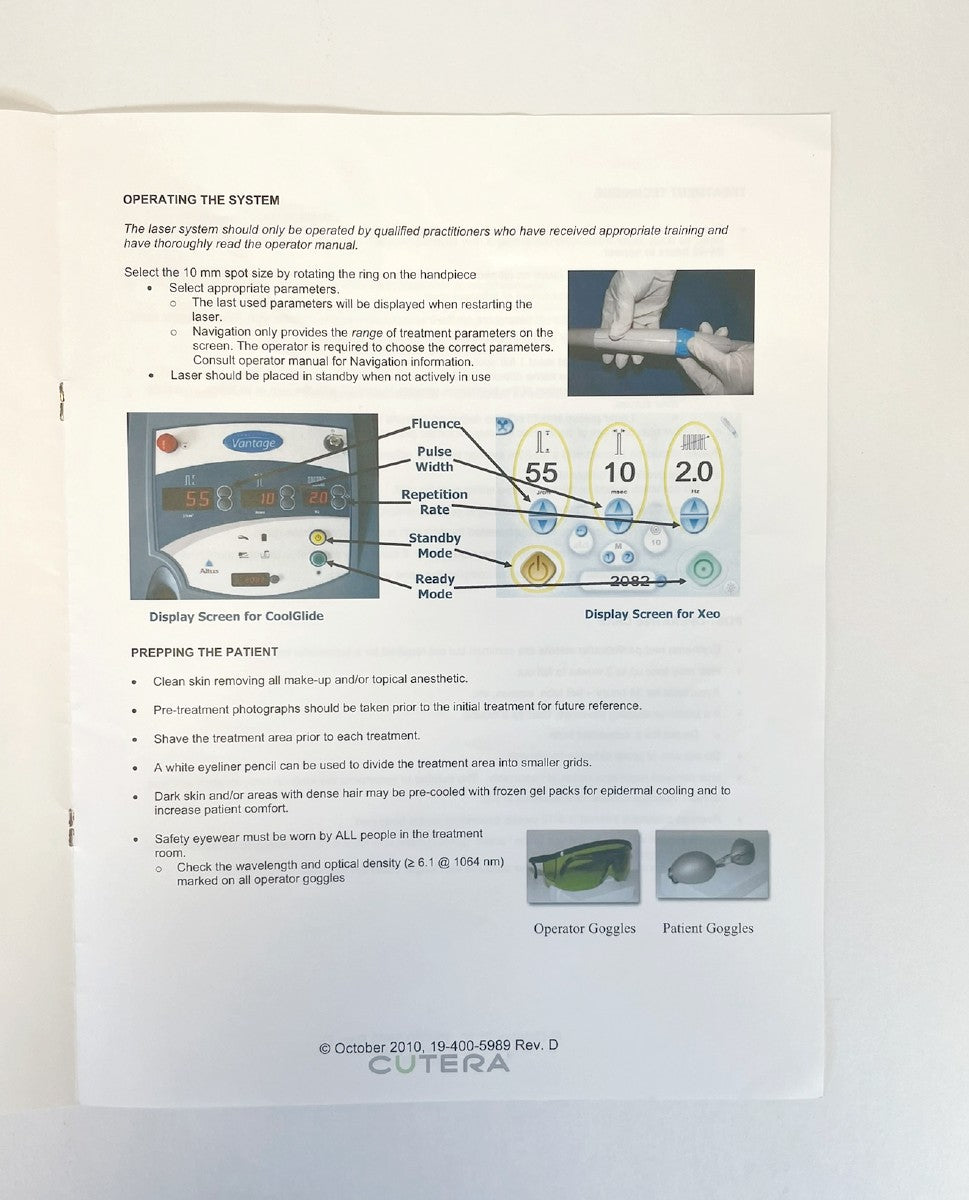 Cutera Coolglide Hair Removal Treatment Guidelines October 2010 19-400-5989 Rev.D